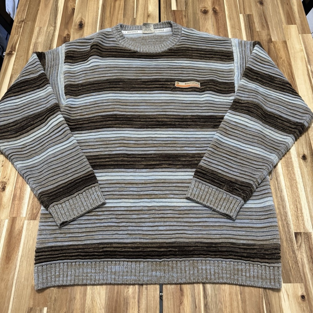 Vintage Southpole Sweater Mens XL Chunky Knit Crewneck Colorful Grunge Y2K‎ *